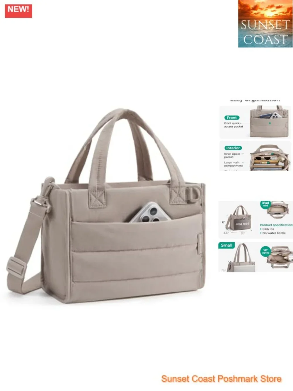 Mini Puffer Quilted Tote Crossbody Bag with Zipper for Work Travel